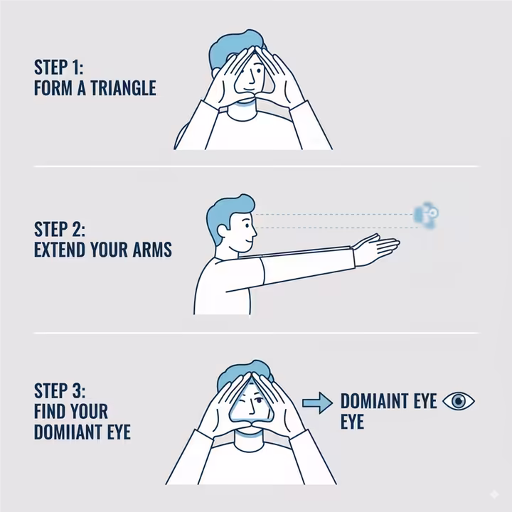 A diagram showing the steps of the eye dominance triangle test for archery.