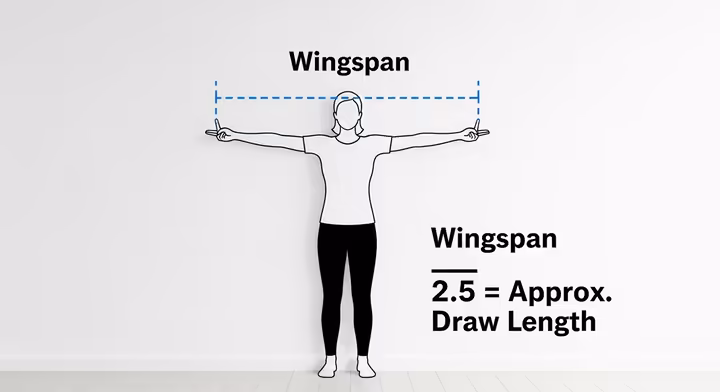 Illustration of how to measure wingspan to calculate archery draw length.