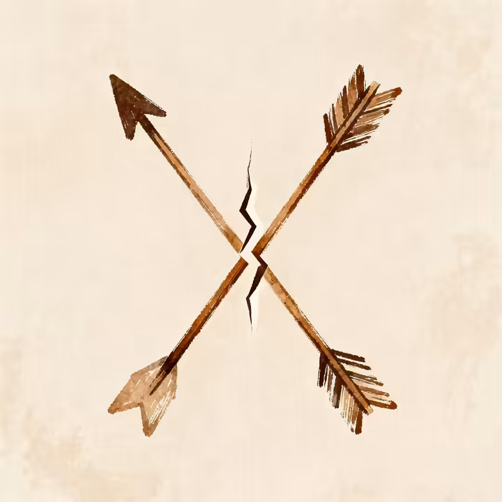 Stylized icons of different arrow symbols: two crossed arrows for friendship, and a broken arrow for peace.